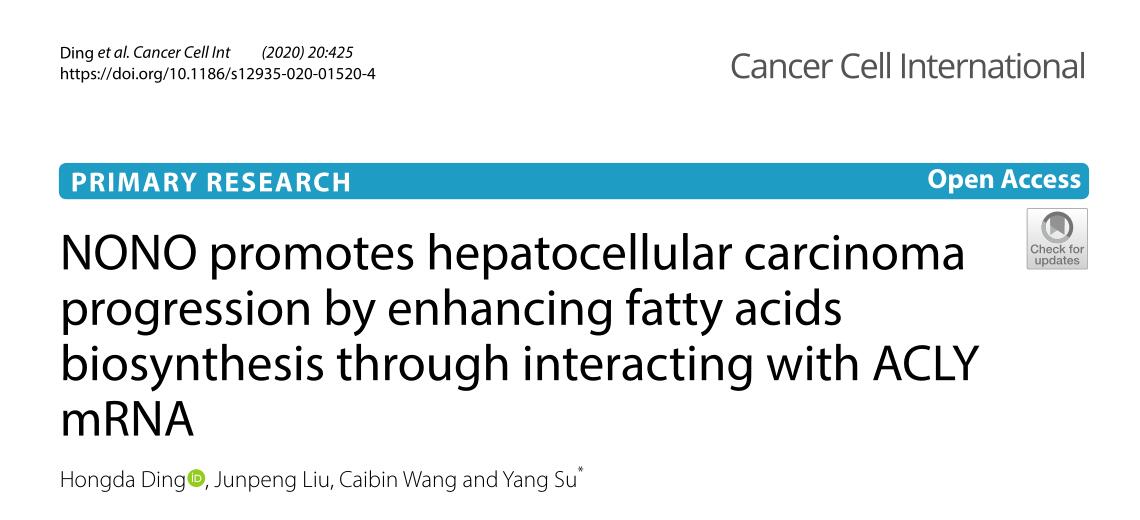 NONO promotes hepatocellular carcinoma progression by enhancing fatty acids biosynthesis through inte