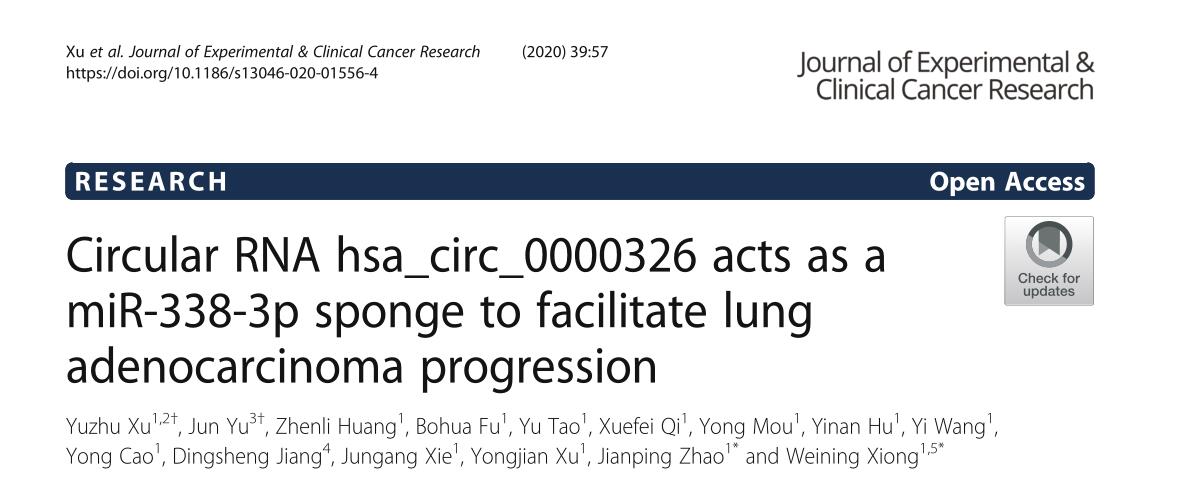 Circular RNA hsa_circ_0000326 acts as a miR-338-3p sponge to facilitate lung adenocarcinoma progressi