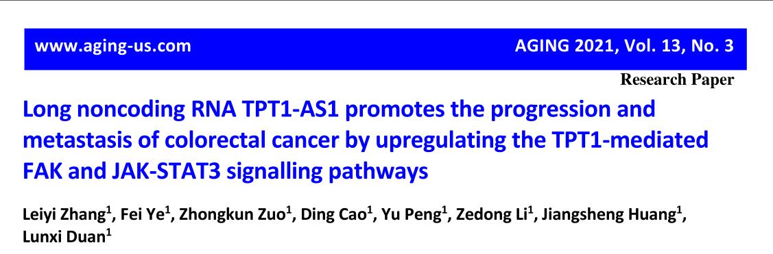 Long noncoding RNA TPT1-AS1 promotes the progression and metastasis of colorectal cancer by upregulat