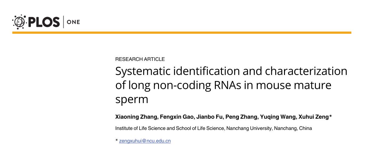 Systematic identification and characterization of long non-coding RNAs in mouse mature sperm