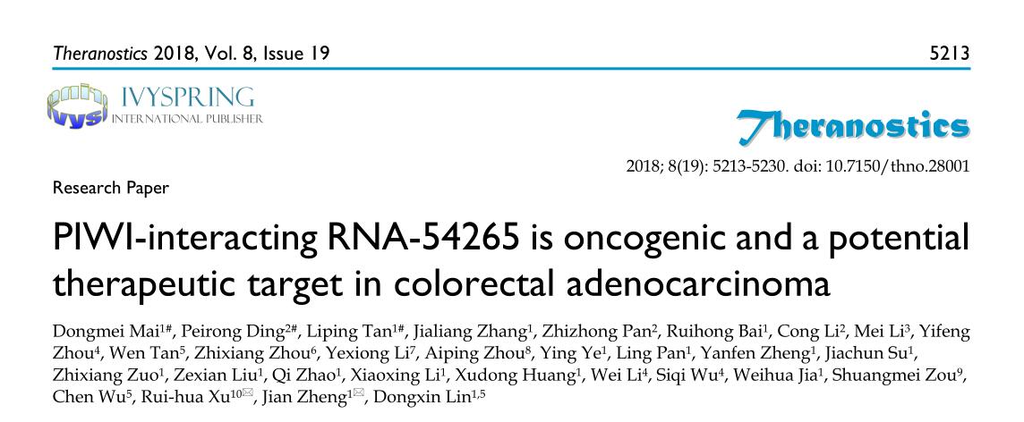 PIWI-interacting RNA-54265 is oncogenic and a potential therapeutic target in colorectal adenocarcino