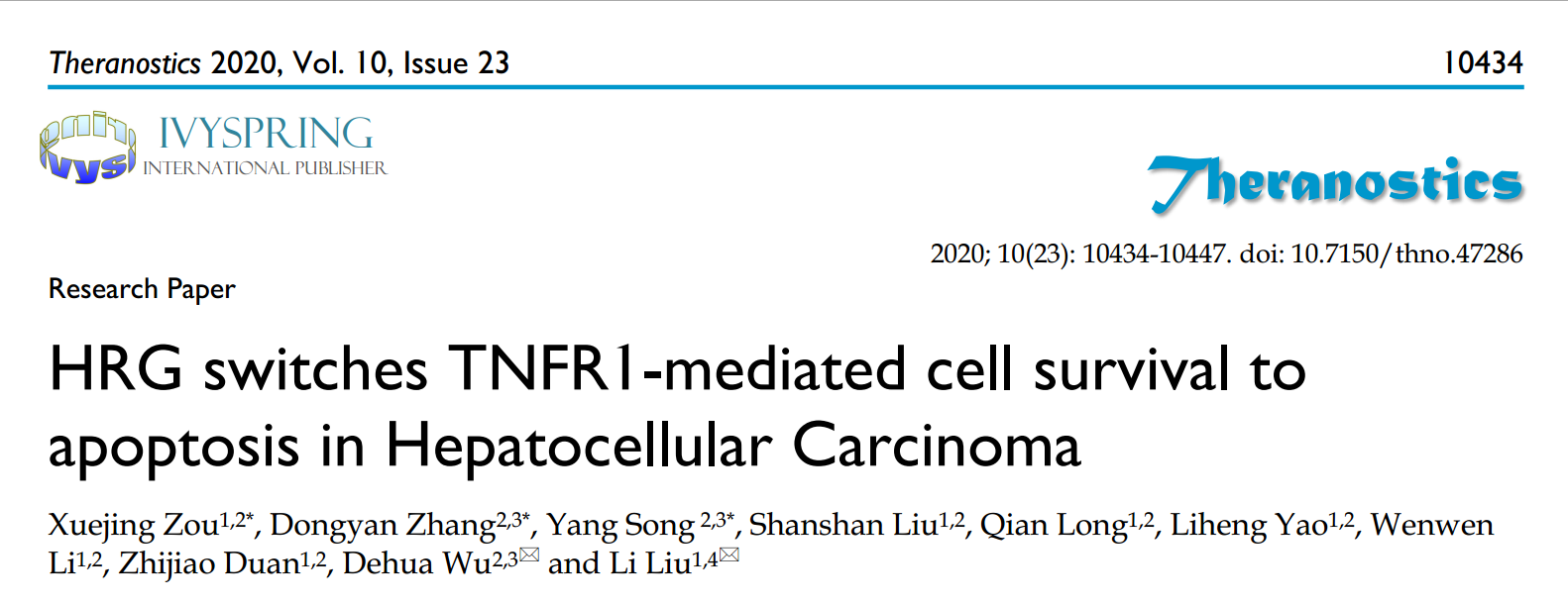 HRG switches TNFR1-mediated cell survival to apoptosis in Hepatocellular Carcinoma